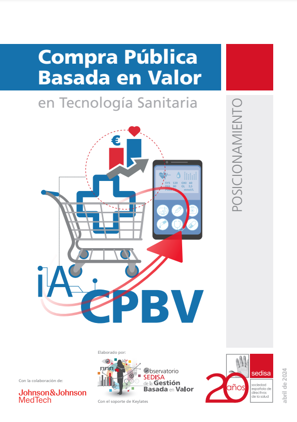 Reproducción total de la portada del documento 'Compra Pública Basada en Valor en Tecnología Sanitaria. Posicionamiento (Observatorio SEDISA de la Gestión Basada en Valor, 2024)'