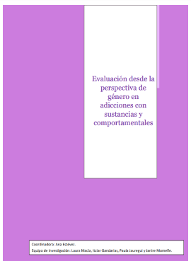 Reproducción total de la portada del documento 'Evaluación desde la perspectiva de género en adicciones con sustancias y comportamentales (Emakunde, 2023)'