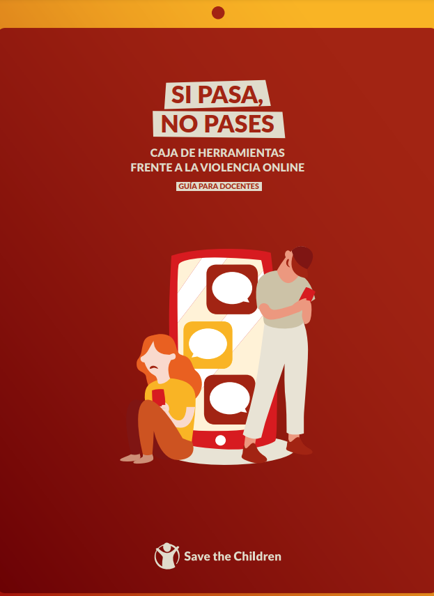 'Si pasa no pases: caja de herramientas frente a la violencia on line (Save The Children, 2024)' dokumentuaren azalaren erreprodukzio osoa