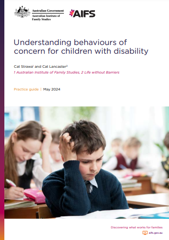 Reproducción total de la portada del documento 'Understanding behaviours of concern for children with disability (Australian Institute of Family Studies, 2024)'