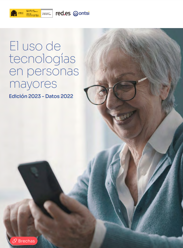 Reproducción total de la portada del documento 'El uso de las tecnologías en personas mayores. Edición 2023 - Datos 2022 (Observatorio Nacional de Tecnología y Sociedad, 2024)'