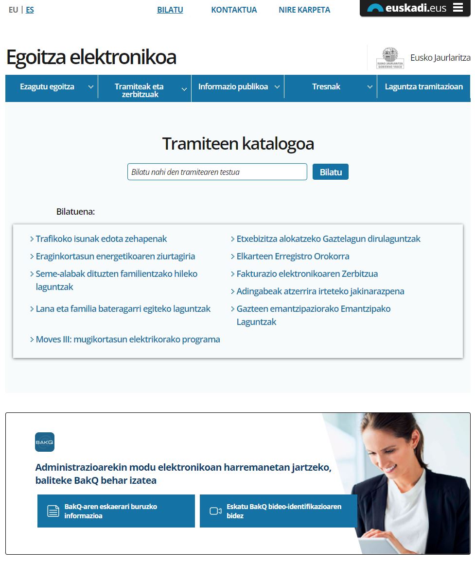 Egoitza elektronikoaren pantalla