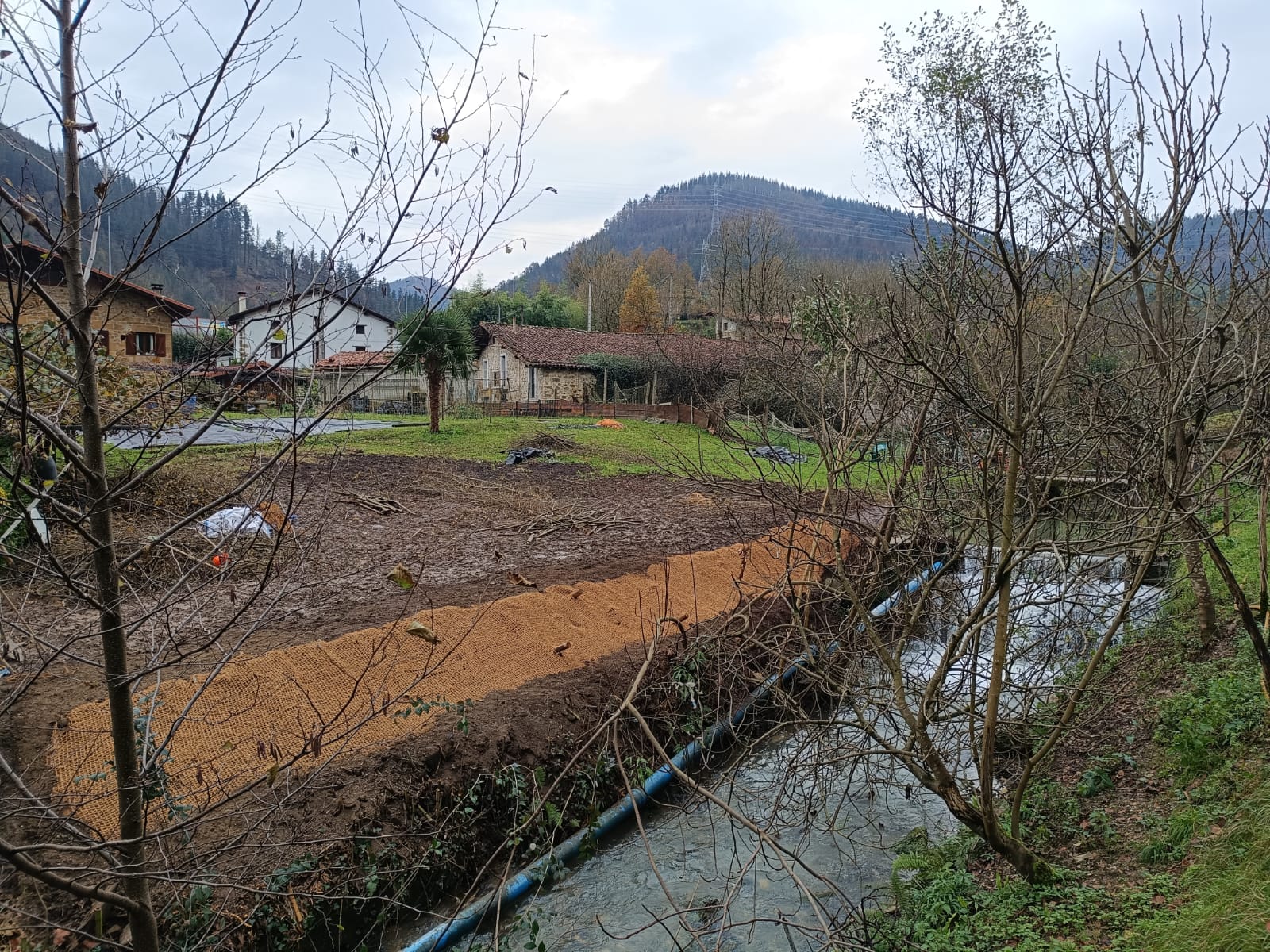 La regata de Bekoerreka en el barrio de Eitzaga en Zaldibar tras la retirada de bambú.